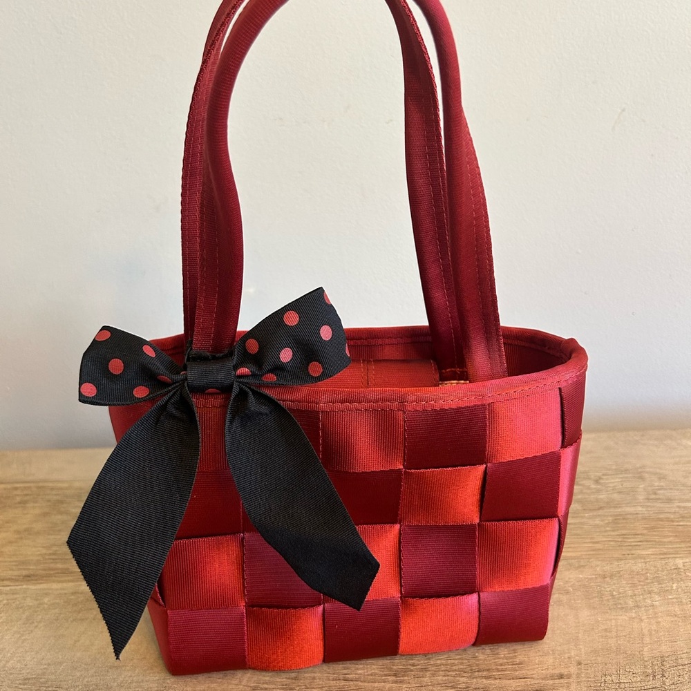 Vintage Unbranded Red Seatbelt Y2K Mini Hand Bag Mini Tote Bow Polka Dot - Picture 2 of 15